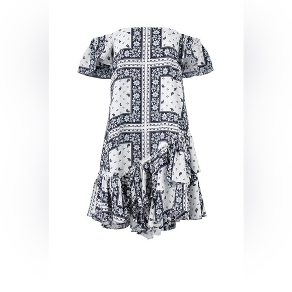 New! Cinq a Sept Minella Bandana-Print Patchwork Ruffle Dress 💙 size 4 - Picture 4 of 13